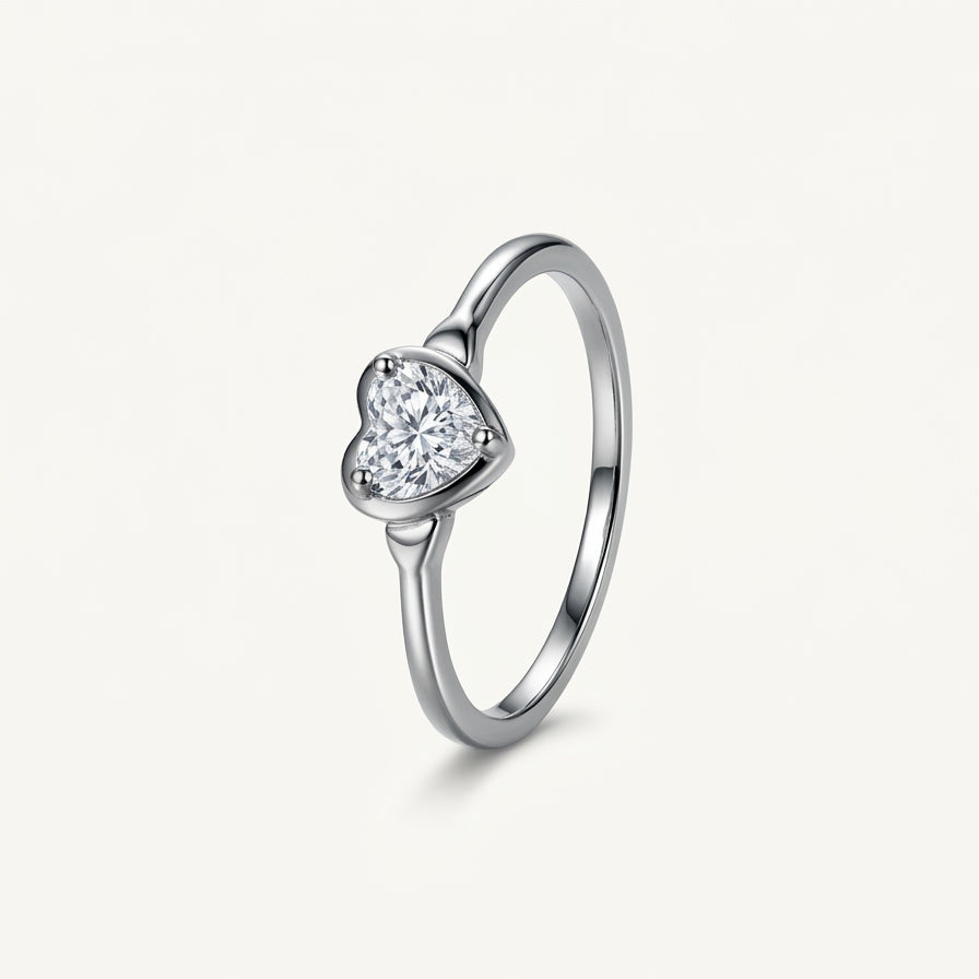 Elegant Heart-Shaped Crystal Ring with Polished Silver-Tone Band