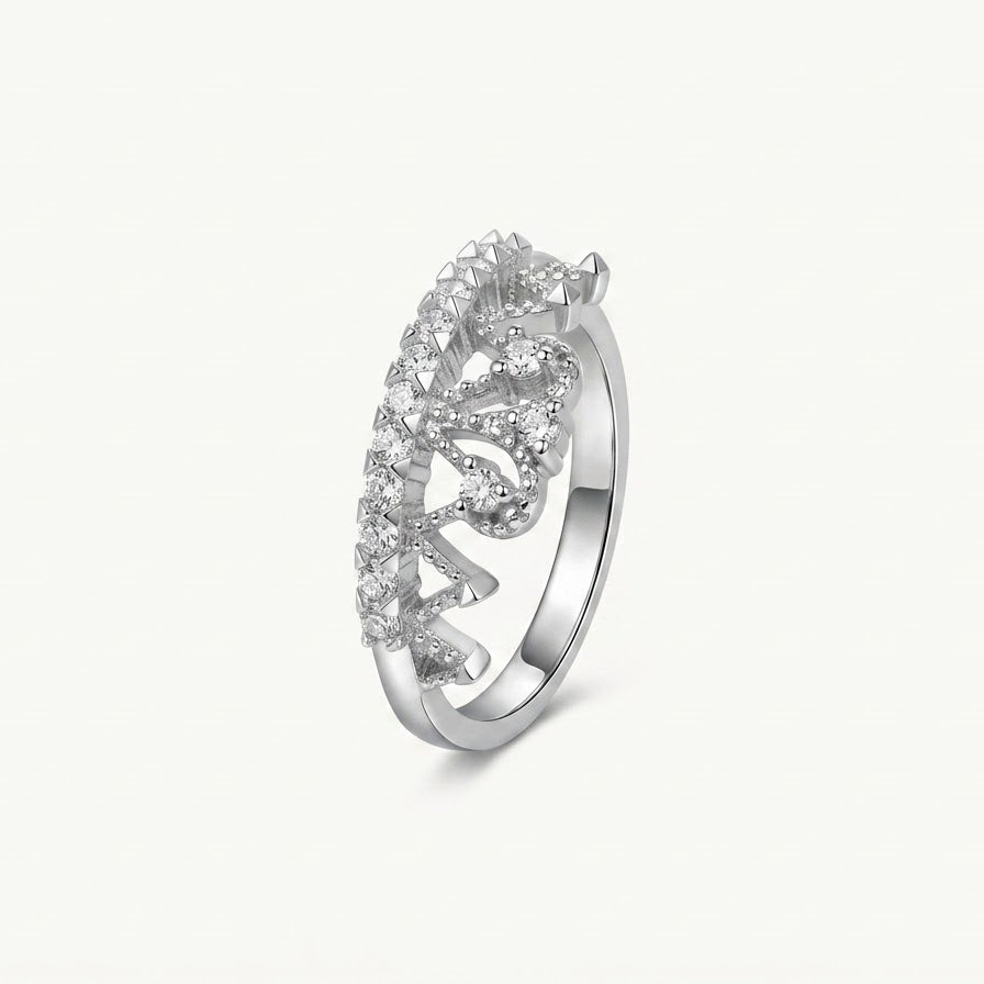 Elegant Intricate Silver-Tone Filigree Ring with Sparkling Stone Details