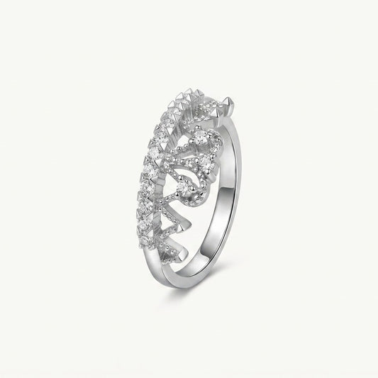 Elegant Intricate Silver-Tone Filigree Ring with Sparkling Stone Details