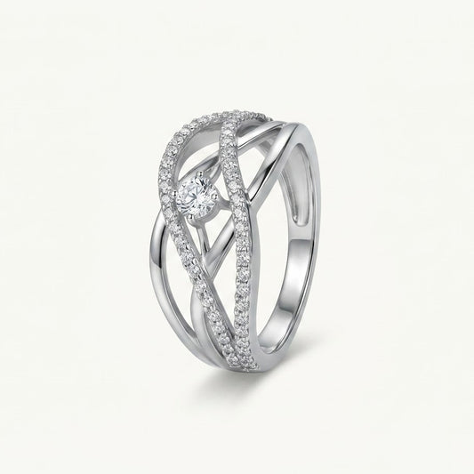 Elegant Silver Double Band Ring with Sparkling Center Stone