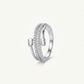 Elegant Silver Double Row Sparkling Open Ring