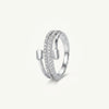 Elegant Silver Double Row Sparkling Open Ring