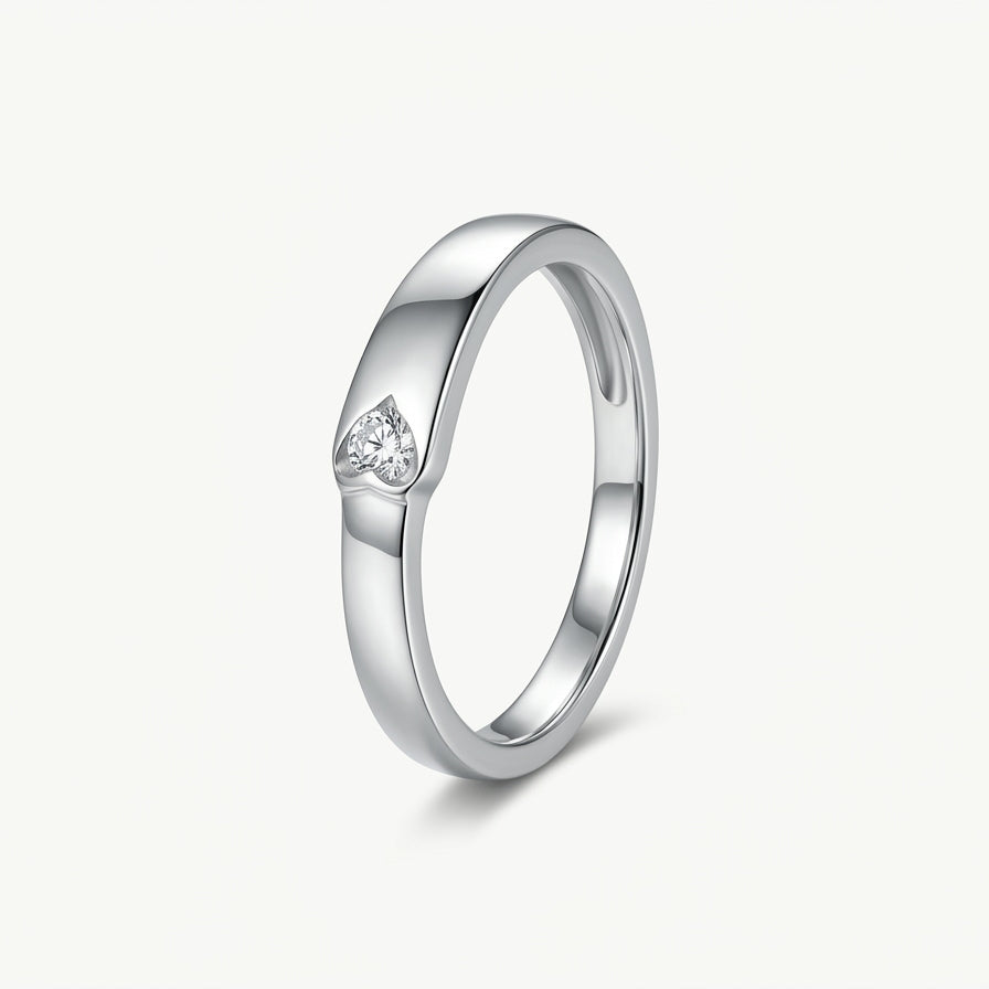 Elegant Heart Accent Ring with Polished Silver-Tone Band