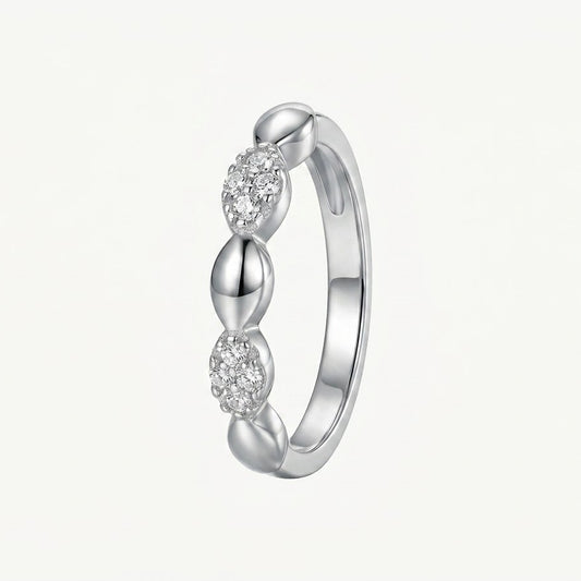 Elegant Silver Beaded Ring with Sparkling Pavé Stone Clusters