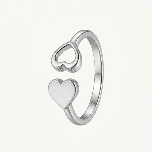 Elegant Silver Double Heart Open Ring for Women