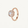 Rose Gold Cushion Halo Ring with Sparkling Stone Border