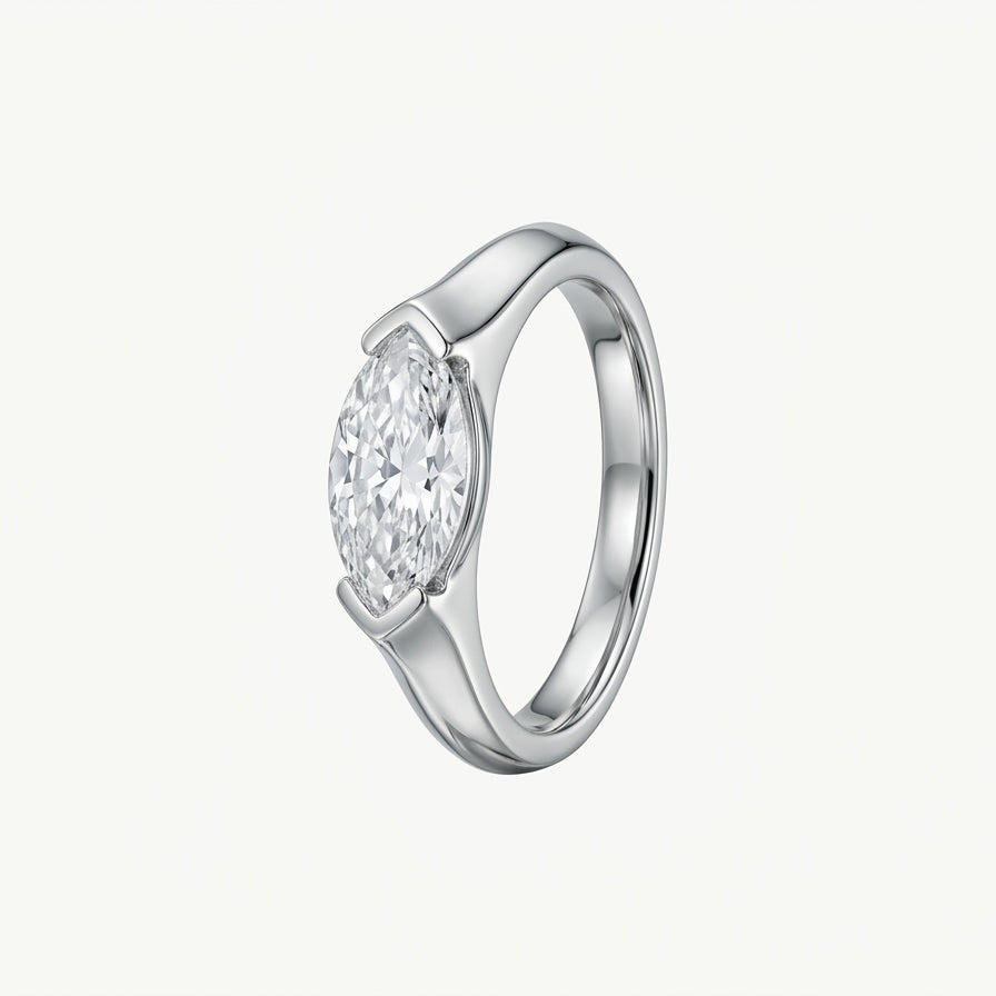 Elegant Marquise-Cut Crystal Solitaire Ring for Women