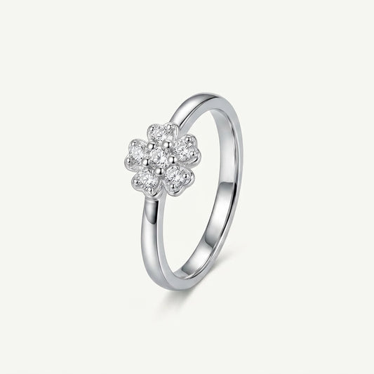 Elegant Flower Crystal Silver Ring with Sparkling Petal Design