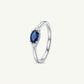 Silver Blue Sapphire-Style Oval Ring with Crystal Accents