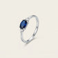 Silver Blue Sapphire-Style Oval Ring with Crystal Accents
