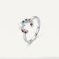 Silver Open Heart Ring with Multicolour Gemstone Accents