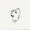 Silver Open Heart Ring with Multicolour Gemstone Accents