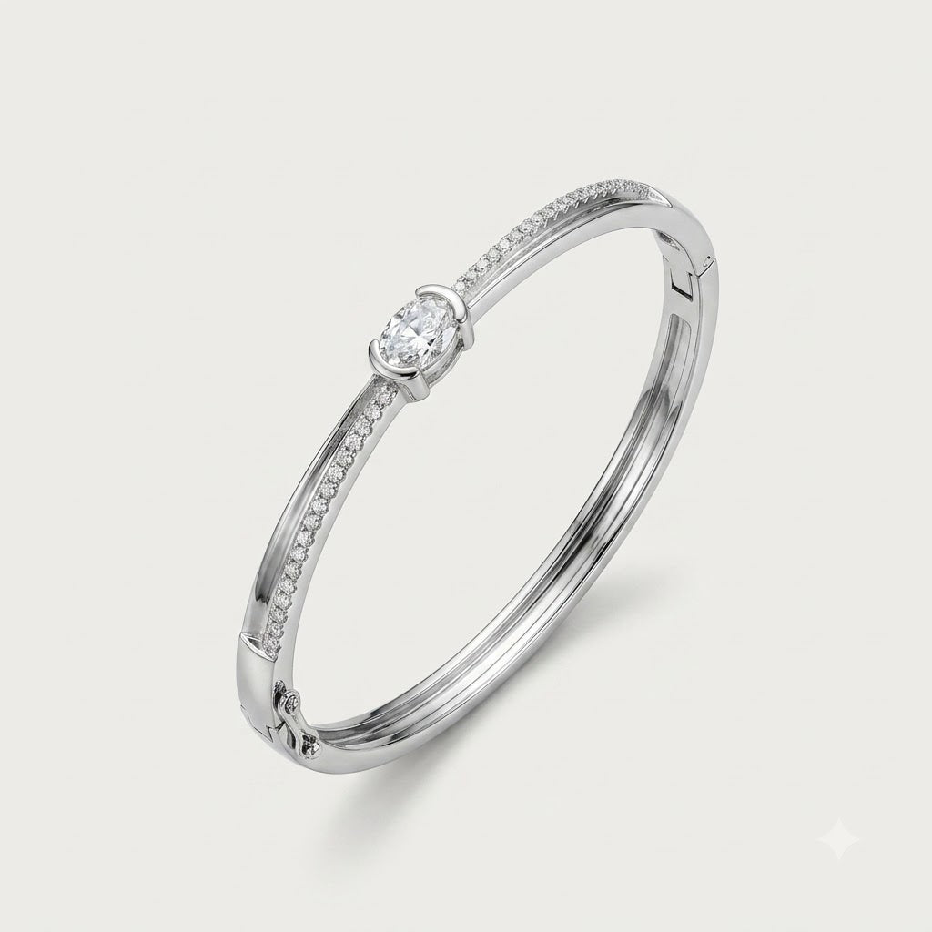 Elegant Silver Oval-Cut Stone Bracelet