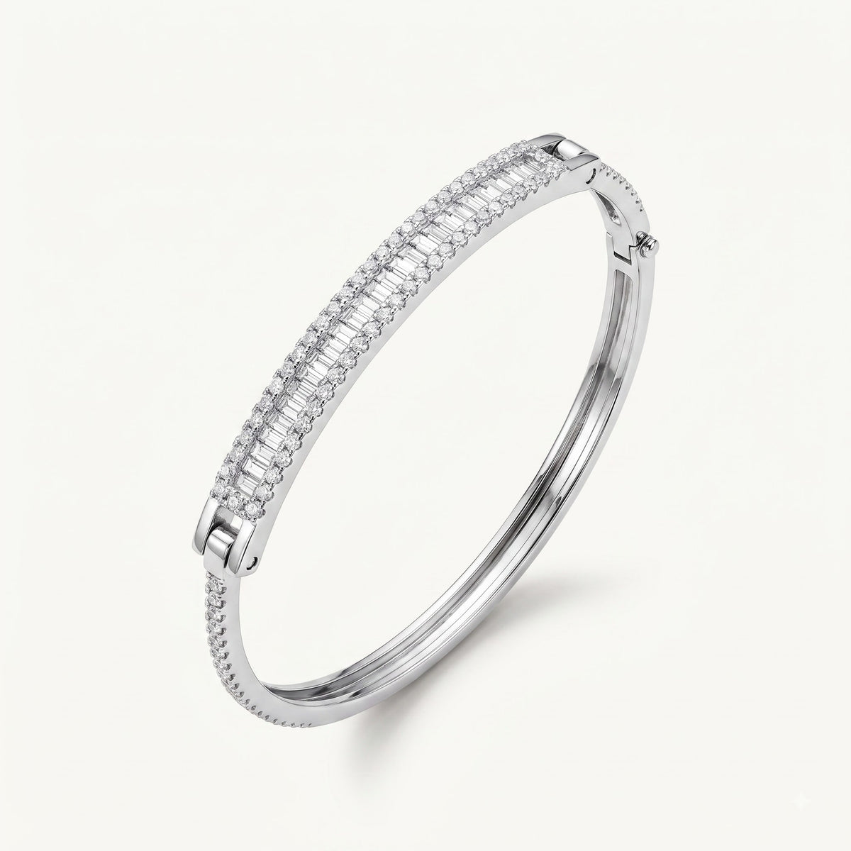 Baguette Crystal Tennis Bangle Bracelet for Women – Elegant Silver Tone Design