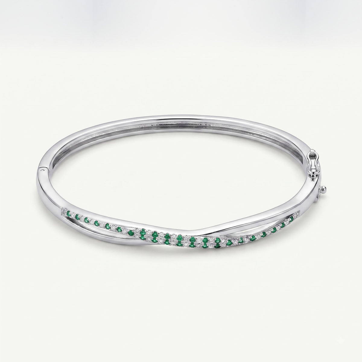 Green Emerald-Style Crystal Bangle Bracelet for Women – Elegant Silver Tone Design