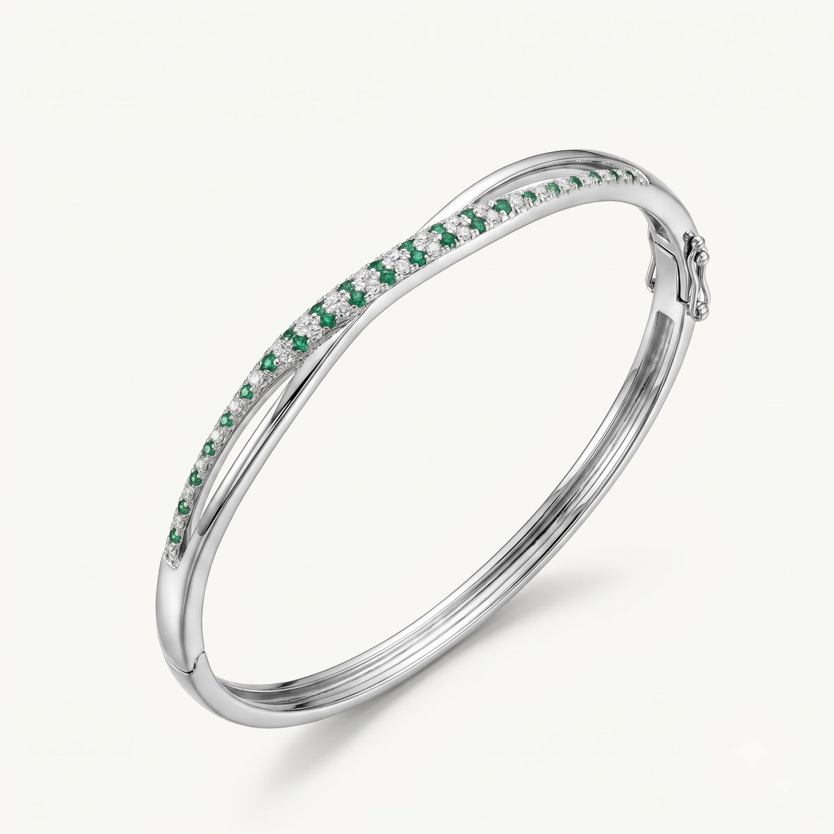Green Emerald-Style Crystal Bangle Bracelet for Women – Elegant Silver Tone Design