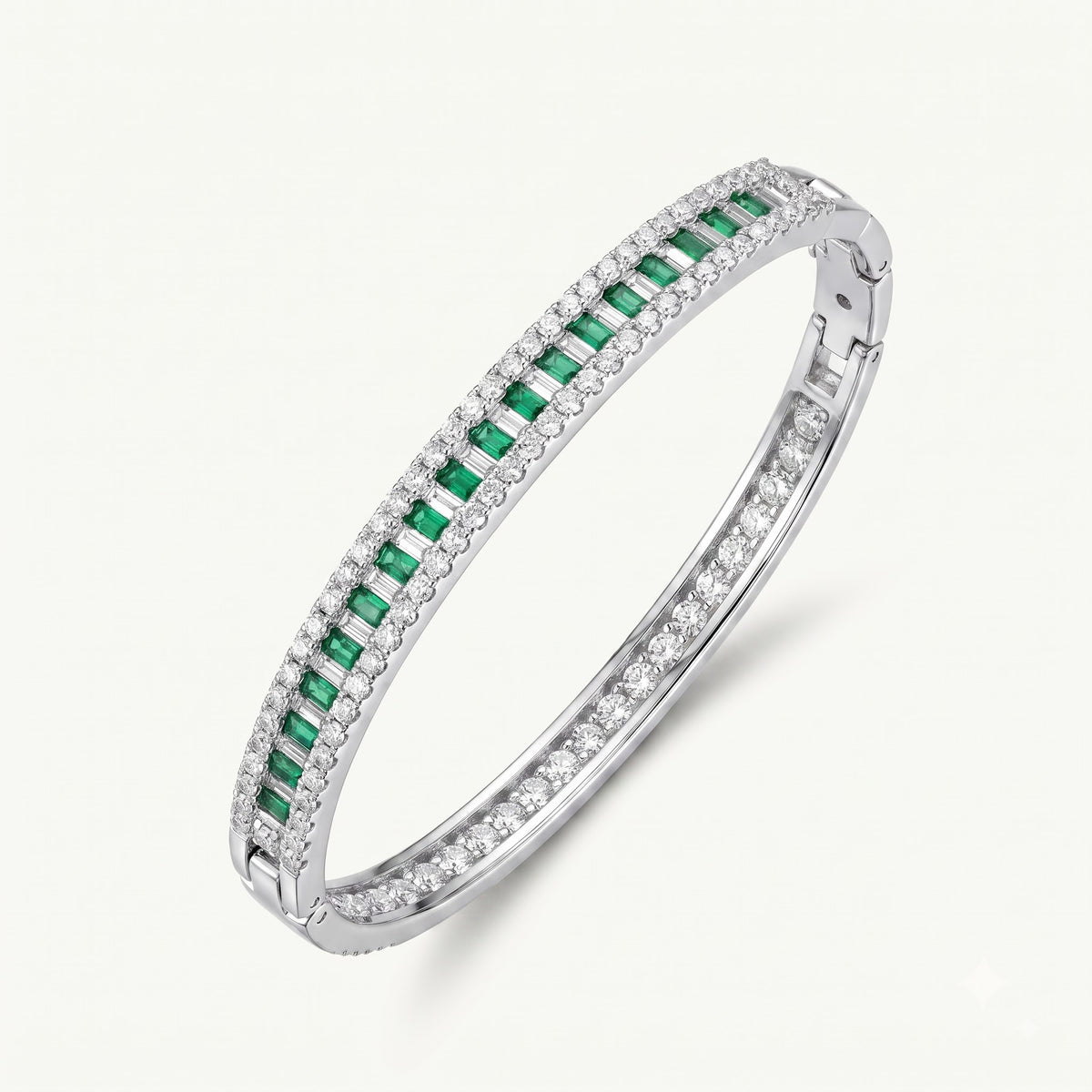 Elegant Green Emerald Tennis Bracelet with Crystal Accents – Silver Tone
