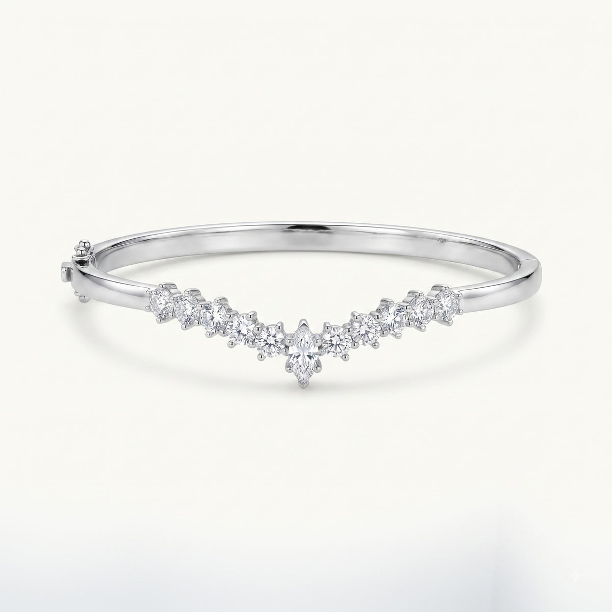 Emerald Green & Clear Stone V-Shaped Statement Bracelet – Silver Finish