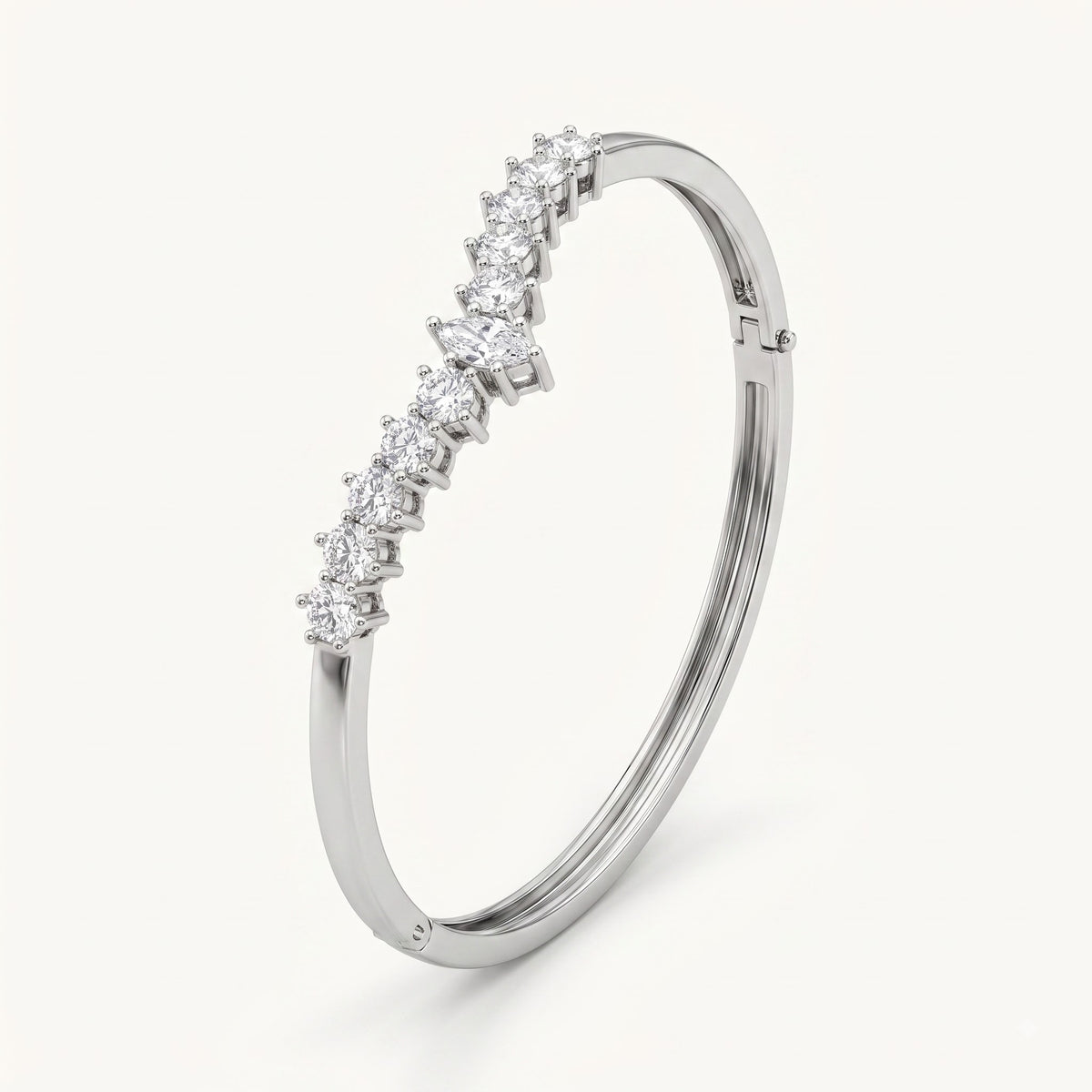 Emerald Green & Clear Stone V-Shaped Statement Bracelet – Silver Finish