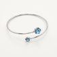 Blue Flower Crystal Open Cuff Bangle – Elegant Silver-Tone Floral Bracelet for Women