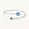 Blue Flower Crystal Open Cuff Bangle – Elegant Silver-Tone Floral Bracelet for Women
