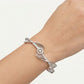 Elegant Heart Sparkle Open Cuff Bracelet – Silver Tone