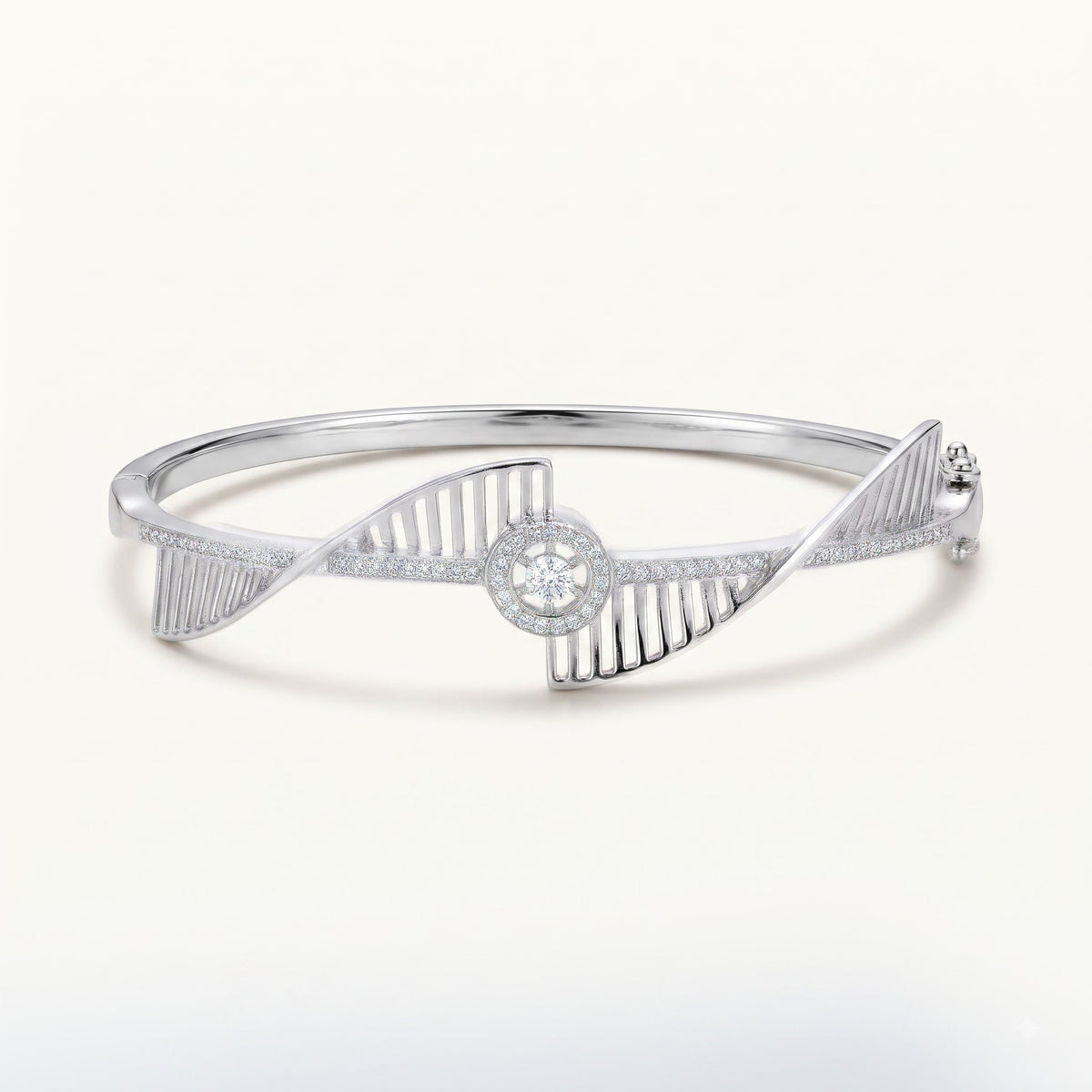 Elegant Heart Sparkle Open Cuff Bracelet – Silver Tone