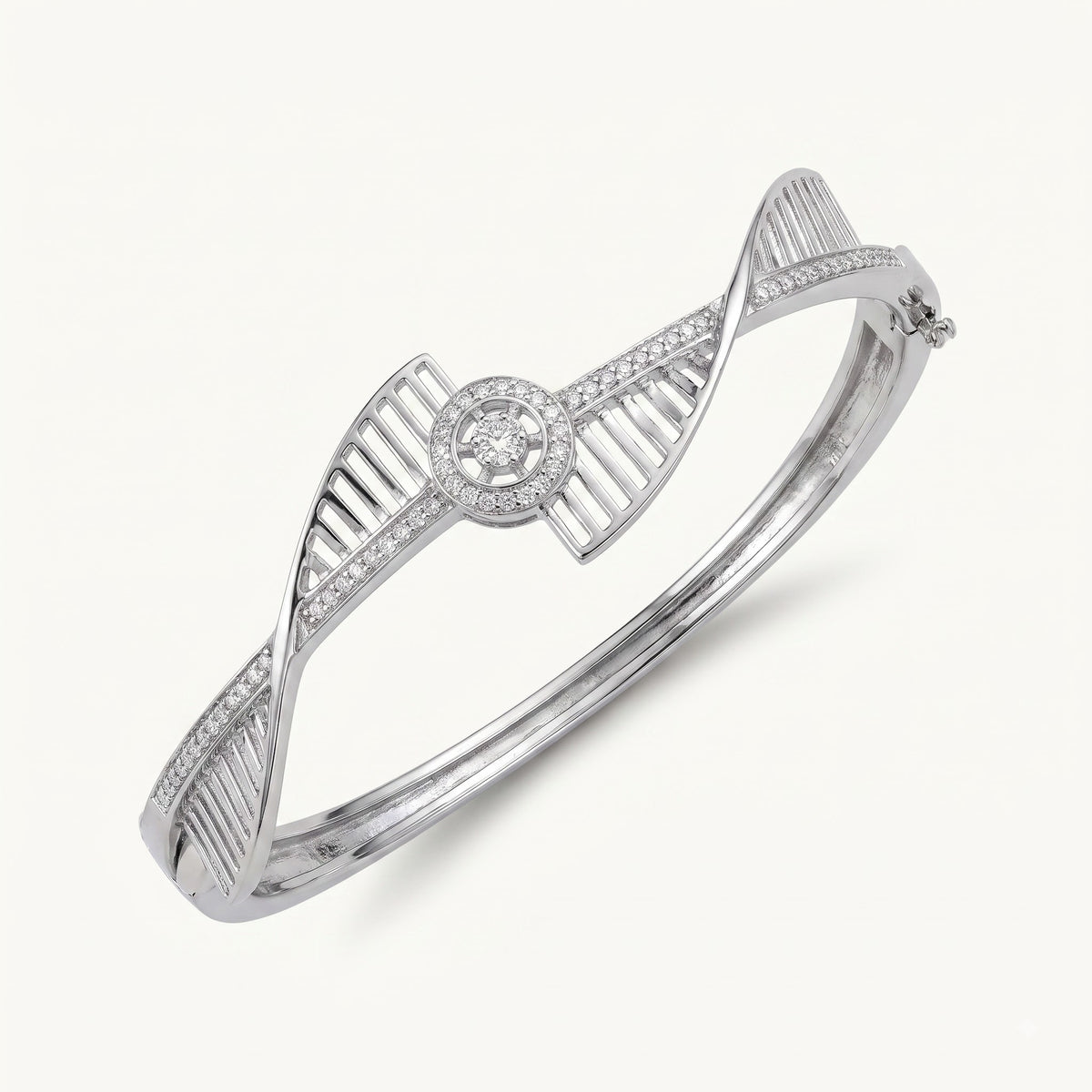 Elegant Heart Sparkle Open Cuff Bracelet – Silver Tone