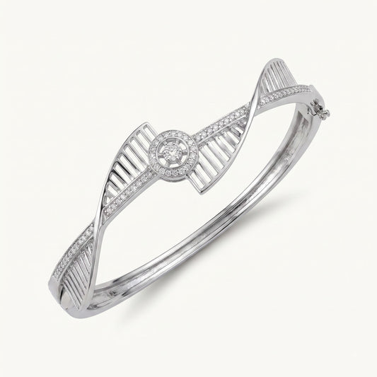 Elegant Heart Sparkle Open Cuff Bracelet – Silver Tone