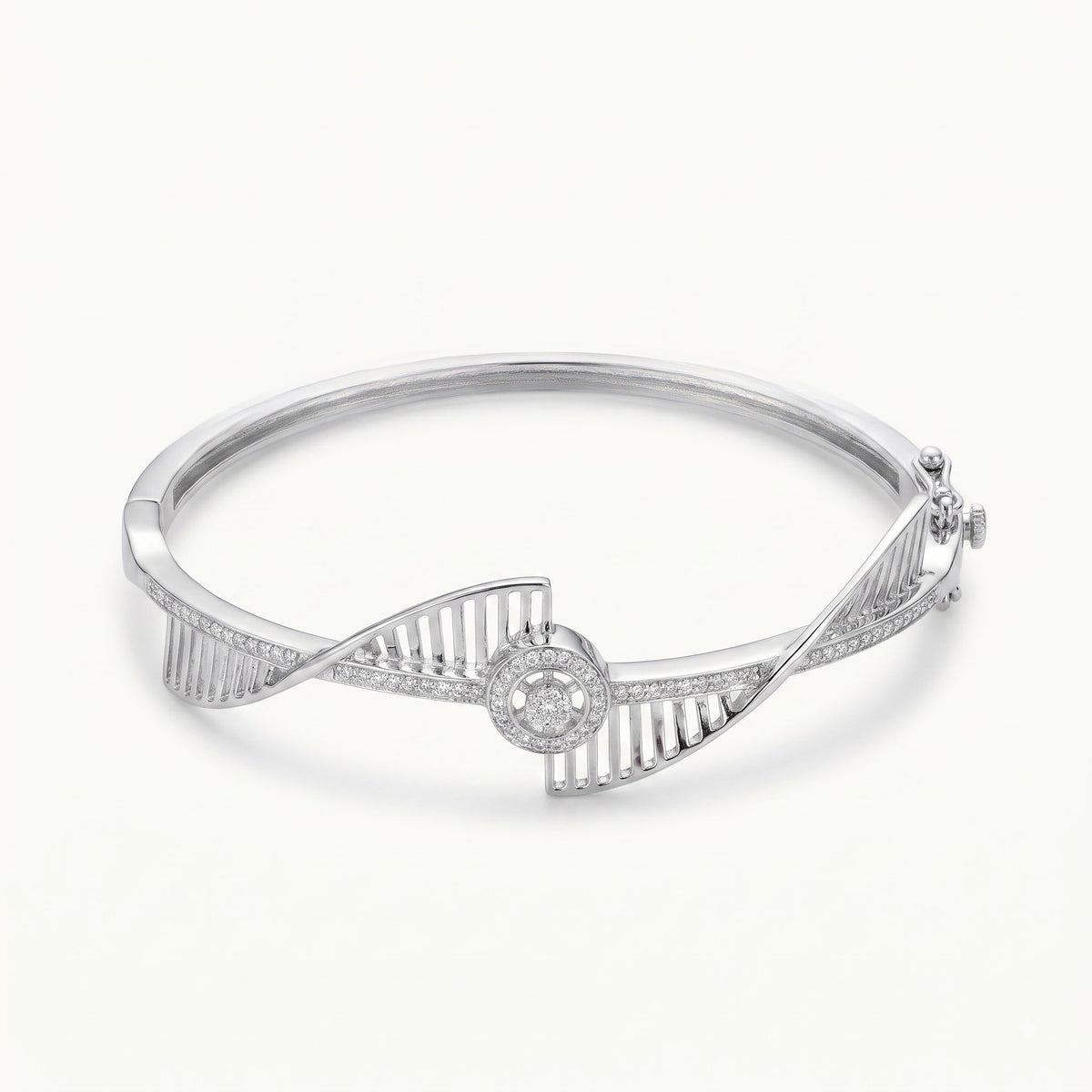Elegant Heart Sparkle Open Cuff Bracelet – Silver Tone