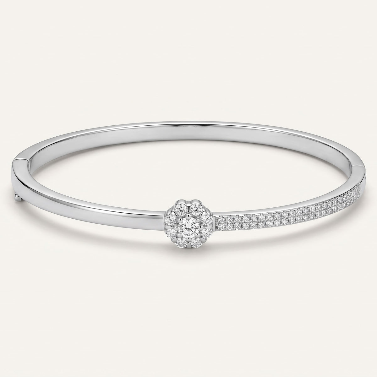 Floral Pavé Crystal Bangle Bracelet – Elegant Silver-Tone Statement Jewelry
