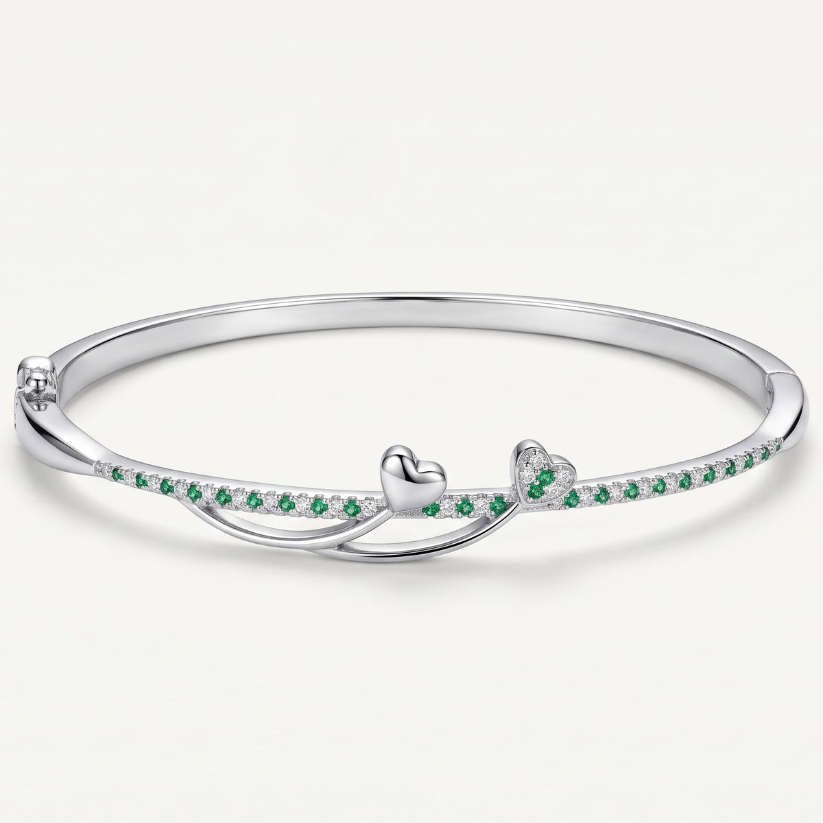 Elegant Silver Green Emerald Heart Bracelet