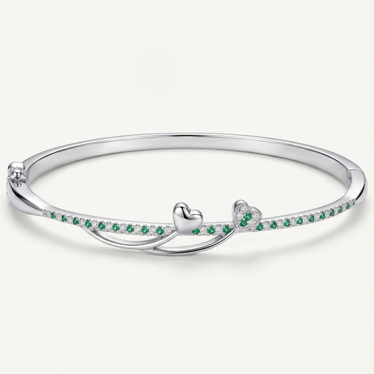 Elegant Silver Green Emerald Heart Bracelet