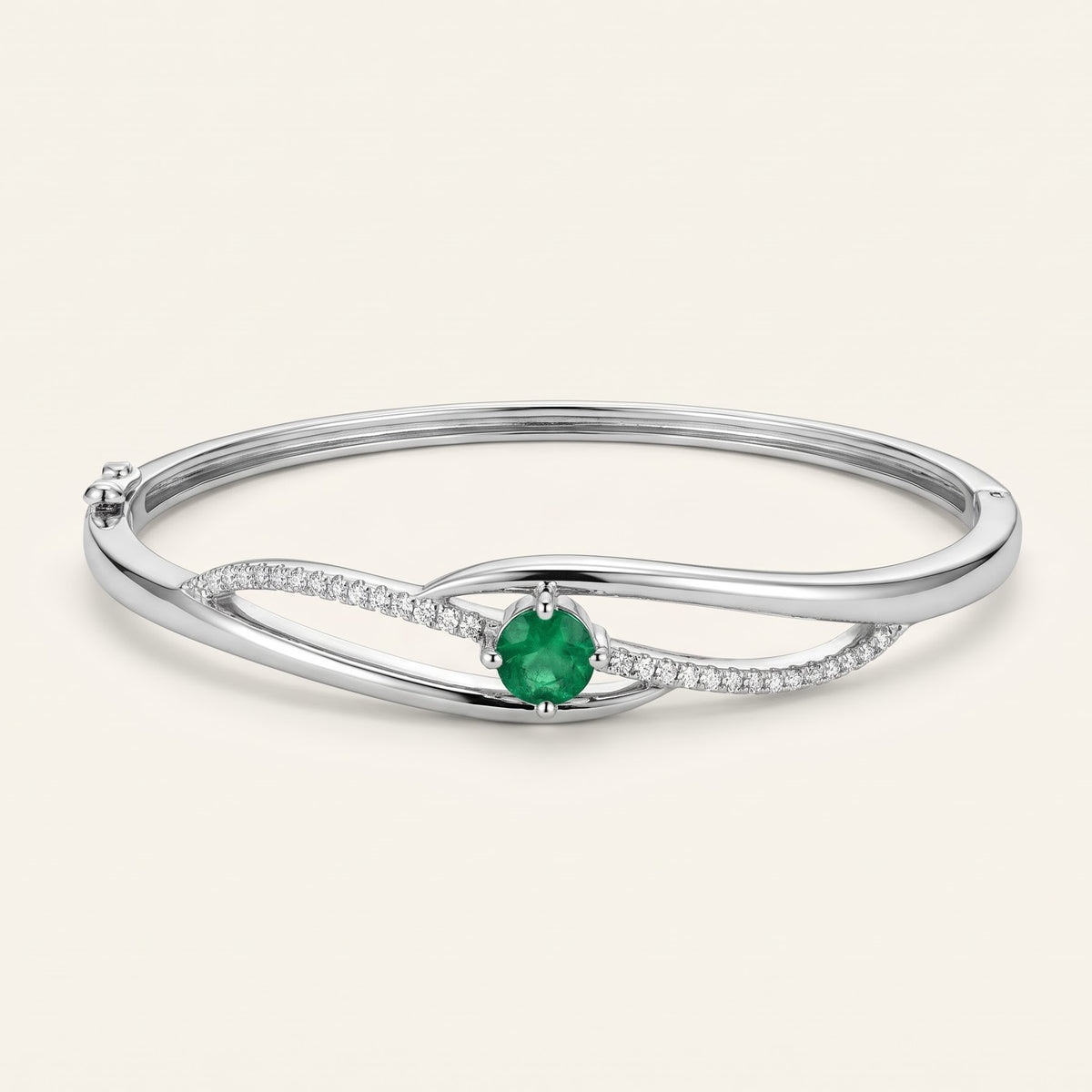 Elegant Silver Green Stone Bangle Bracelet