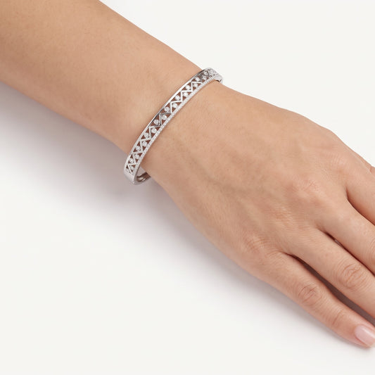 Elegant Floral Crystal Bangle Bracelet – Silver Tone Pavé Statement Jewelry