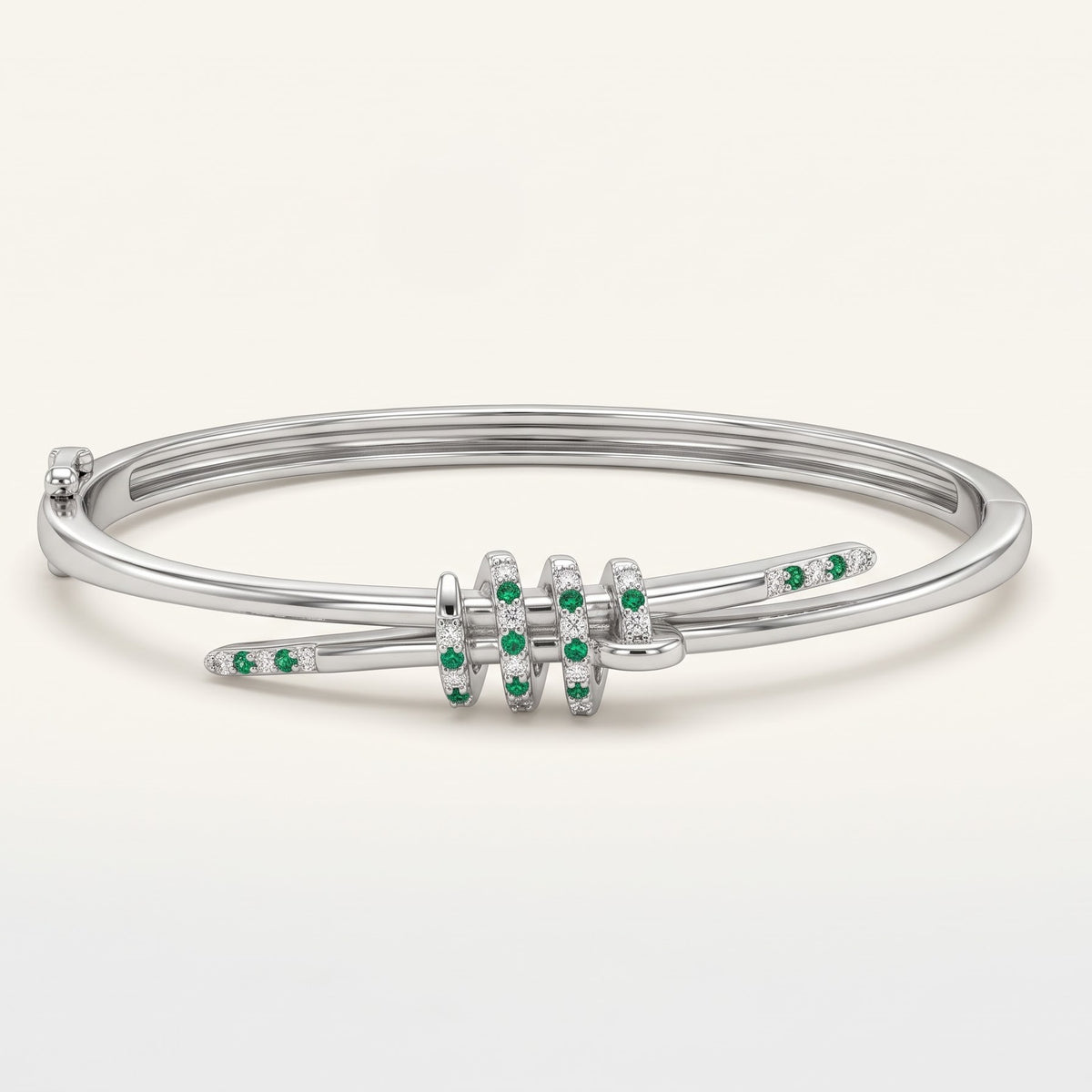 Silver Open Cuff Bracelet for Women – Green & Clear Stone Wrap Design