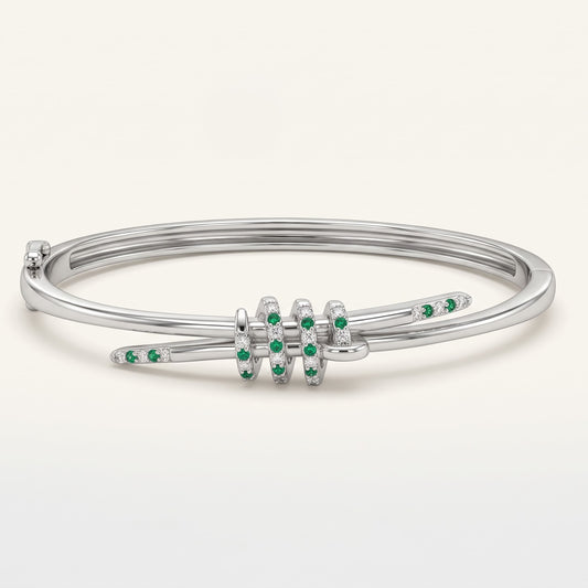 Silver Open Cuff Bracelet for Women – Green & Clear Stone Wrap Design