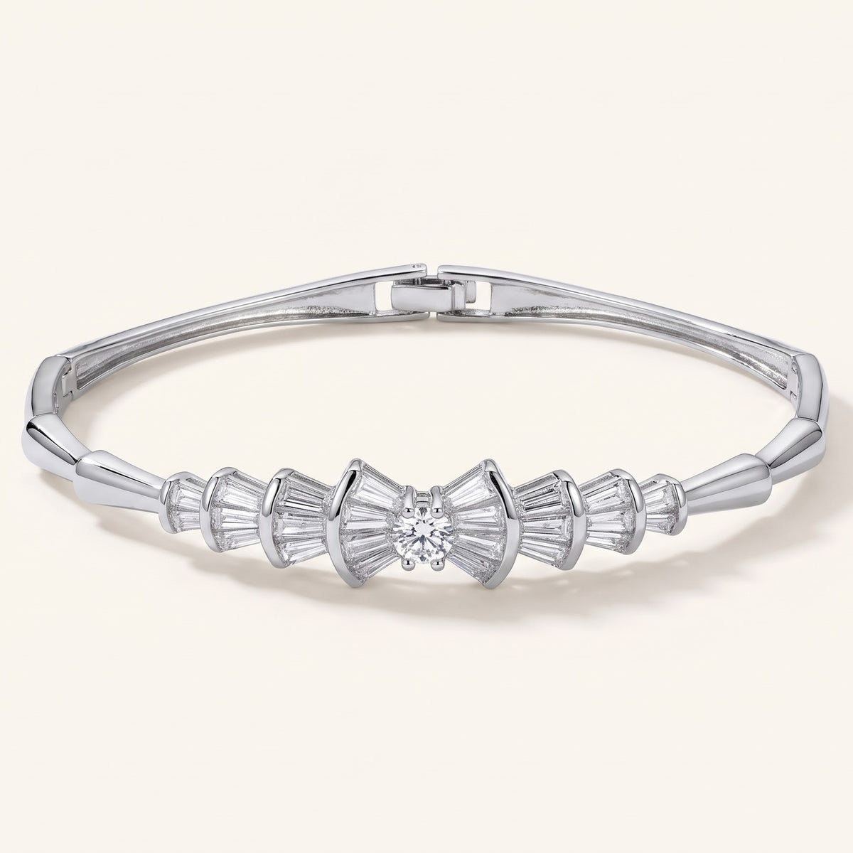 Silver Bow-Inspired Baguette Stone Bracelet