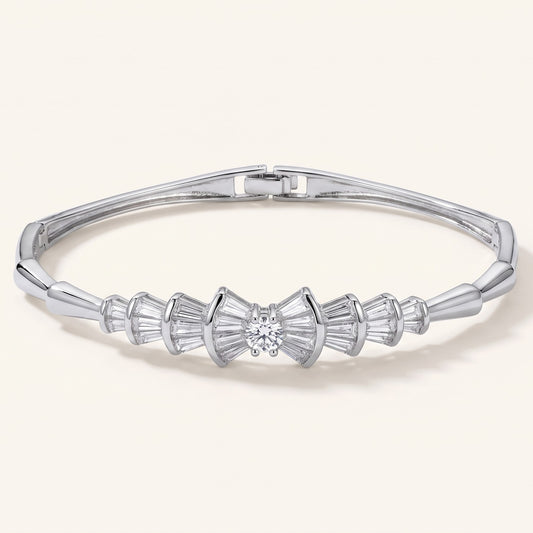 Silver Bow-Inspired Baguette Stone Bracelet