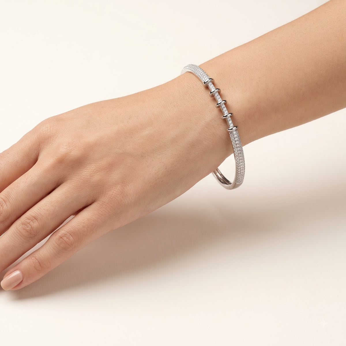 Sterling Silver Star Crystal Pavé Bangle Bracelet for Women