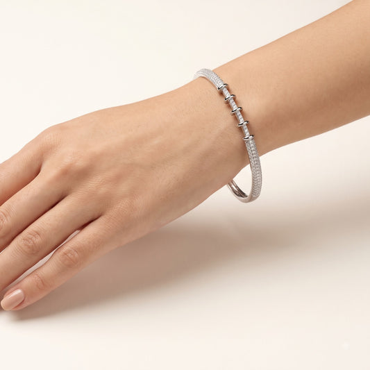 Sterling Silver Star Crystal Pavé Bangle Bracelet for Women