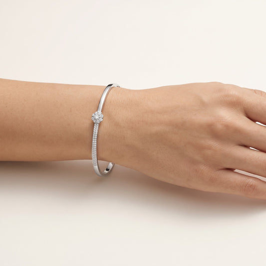 Elegant Floral Sparkle Bangle – Sterling Silver Finish with Brilliant CZ Stones