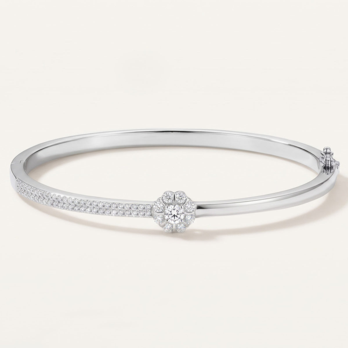 Elegant Floral Sparkle Bangle – Sterling Silver Finish with Brilliant CZ Stones