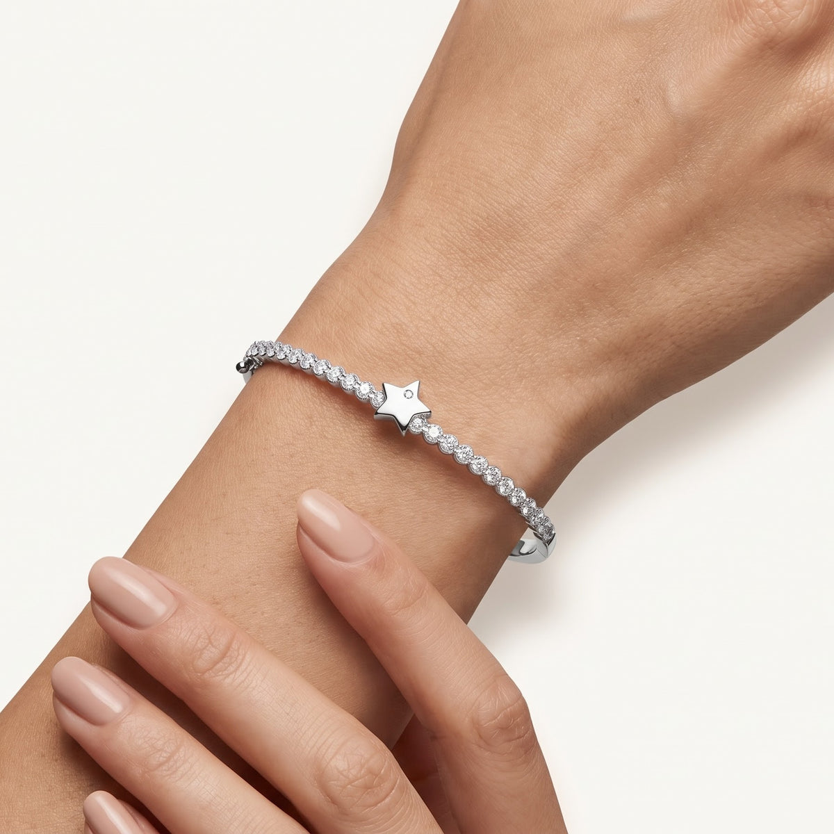 Celestial Star Crystal Tennis Bracelet – Silver Tone