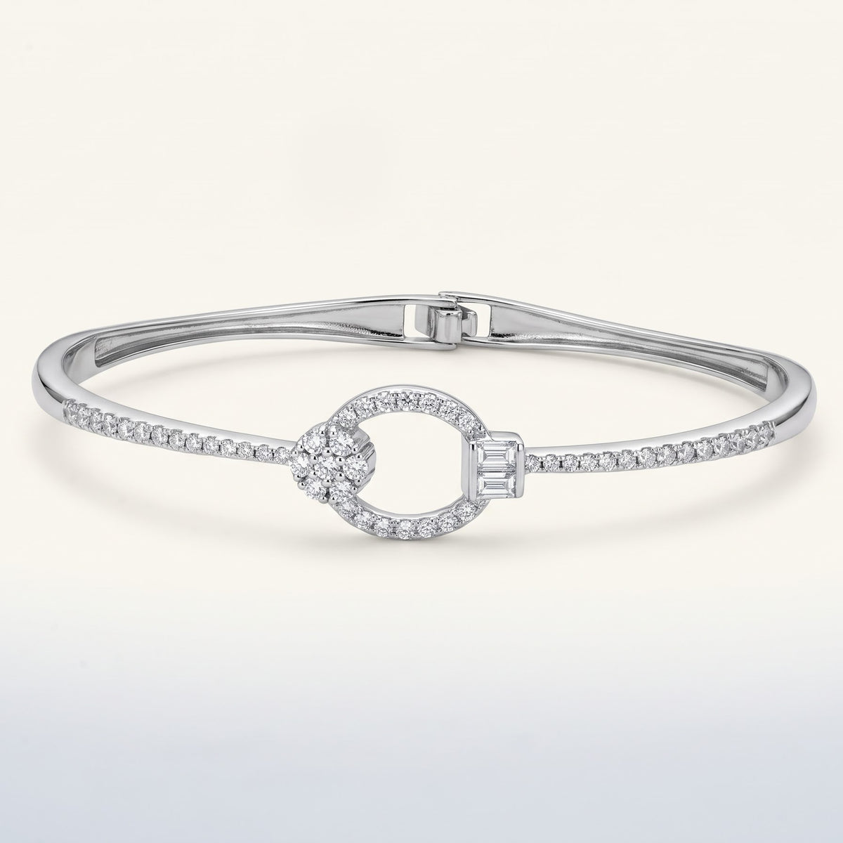Oval Link Pavé Bangle Bracelet – Elegant Floral Crystal Centerpiece