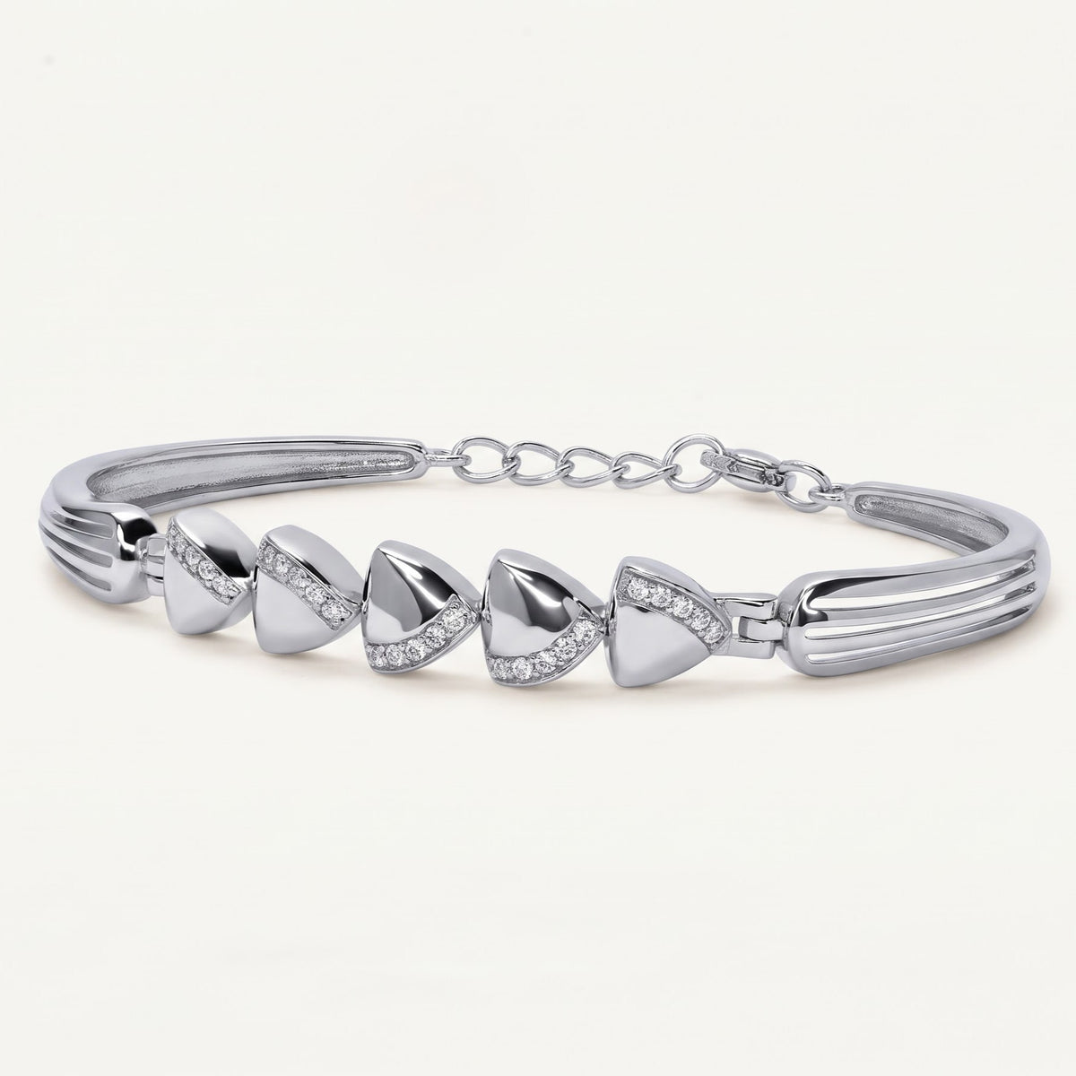 Elegant Silver Bow & Heart Link Bracelet with Crystal Accents for Women