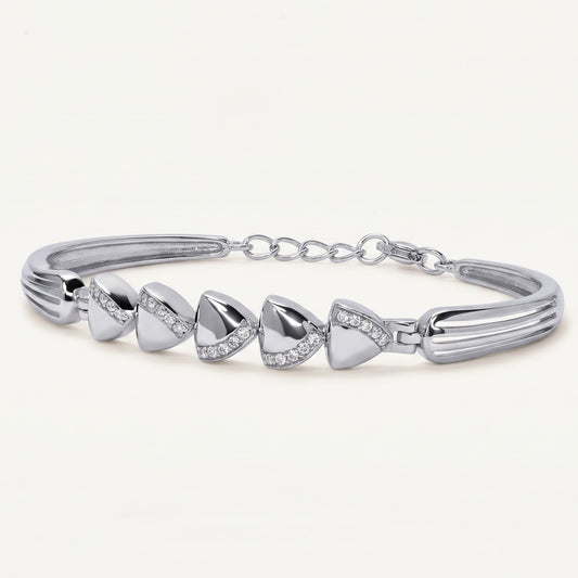 Elegant Silver Bow & Heart Link Bracelet with Crystal Accents for Women