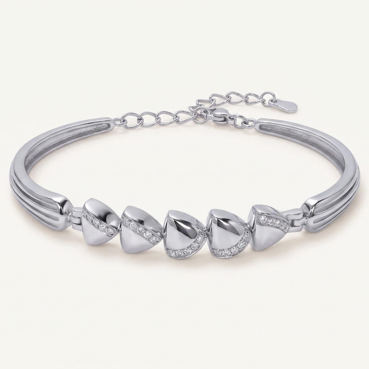 Elegant Silver Bow & Heart Link Bracelet with Crystal Accents for Women