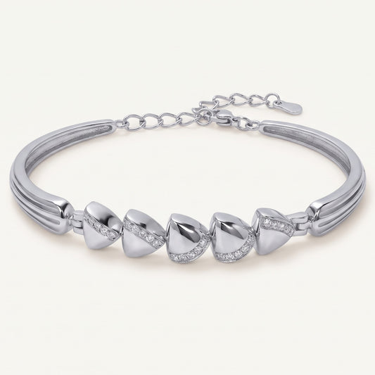 Elegant Silver Bow & Heart Link Bracelet with Crystal Accents for Women