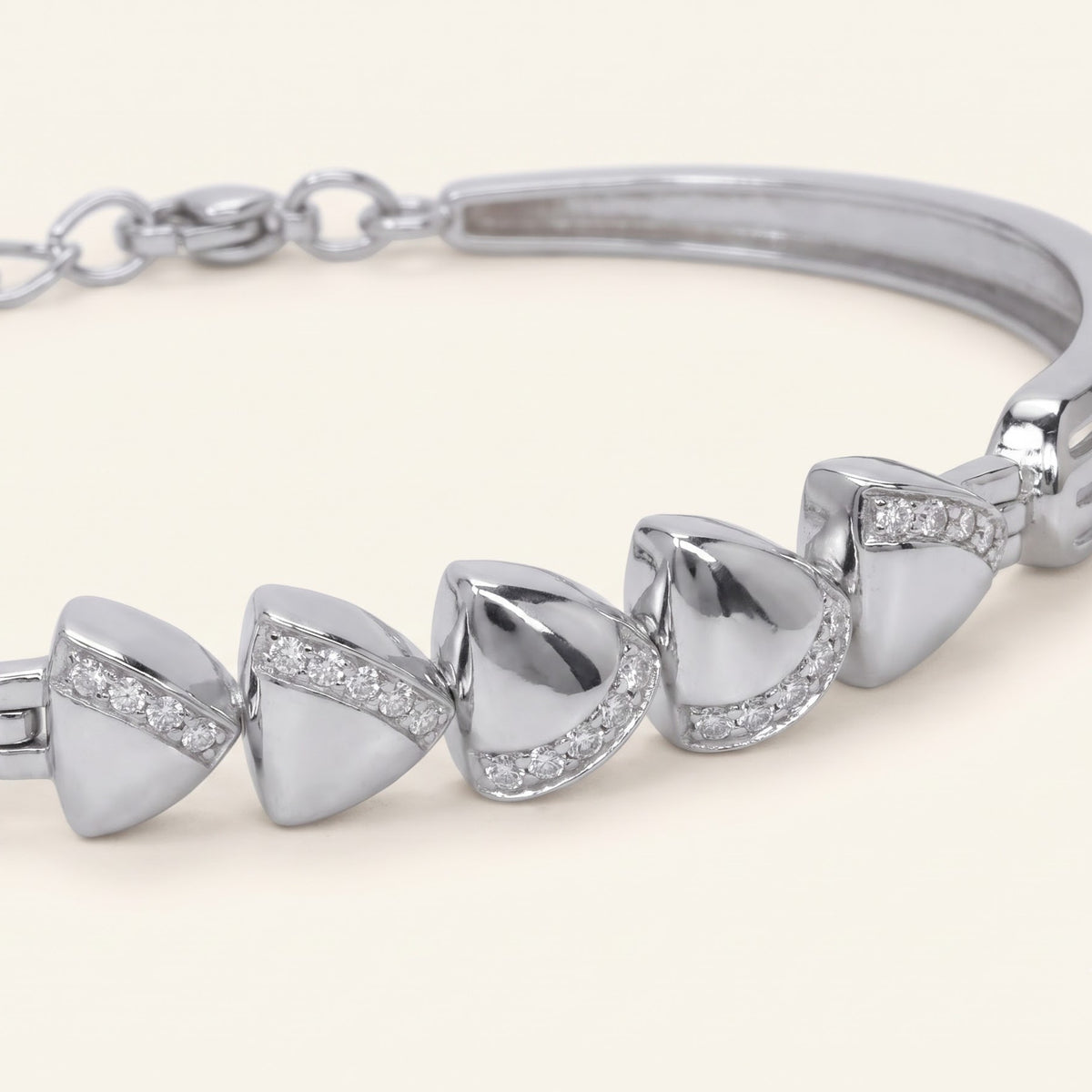 Elegant Silver Bow & Heart Link Bracelet with Crystal Accents for Women